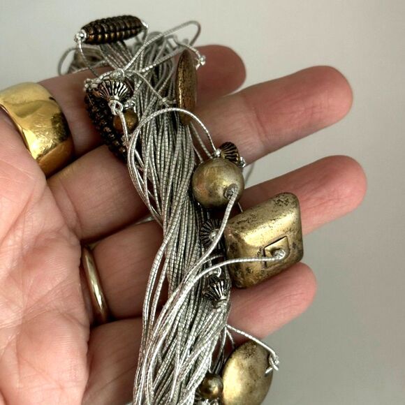 Statement Necklace with Silver Threads and Metallic Beads - Picture 3 of 6